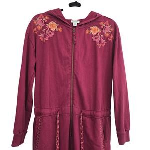 Sundance Embroidered Hoodie Jumpsuit Sz M Pink Floral Boho Cabincore Cozy Lounge